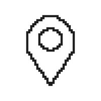 Pixelated Location Pin Icon. Map Marker Symbol in Retro Pixel Art Style. Place and Navigation Sign. GPS Marker Symbol of Destination and Position. Isolated Illustration vector