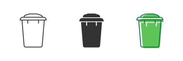 Recycling Bin Line and Silhouette Icon Set. Waste Disposal Bins for Sorting and Recycling. Reuse Eco Container Icon. Editable Stroke. Isolated Illustration vector