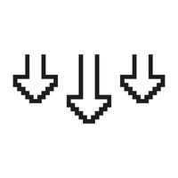 Pixel Art Three Down Arrows Icon. Set Of Three Pixelated Downward Pointing Arrows. Isolated Illustration vector