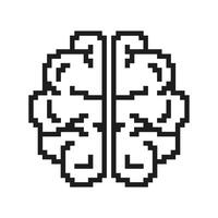 Pixel Brain Icon with Two Hemispheres. Neural Design Pixelated Symbol. Cognitive and Neural Functions. Isolated Illustration vector