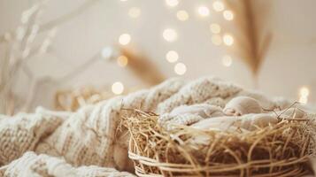 Christmas lights straw manger Nativity photo