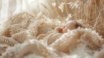Baby Jesus is lying in a manger photo