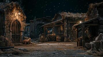 Nativity stable at night photo