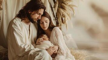 Mary and Joseph with baby Jesus portrait photo
