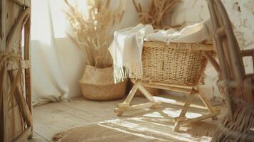 A wicker baby basket photo