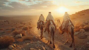 The three wise men riding camels photo
