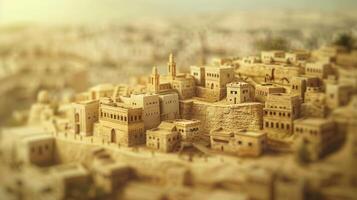 A model of a city with a building in the background photo
