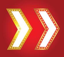 Two red and gold lighted arrow signs on a red background vector
