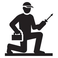 Technician Kneeling with Toolbox and Drill vector