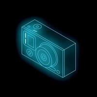 Neon blue action camera shining in the dark vector