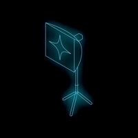 Neon studio light shining on tripod stand isometric icon vector