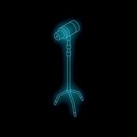 Neon studio microphone standing on a tripod on black background vector