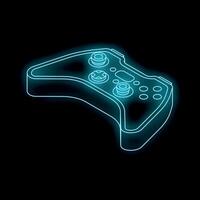 Blue neon game controller glowing on black background vector