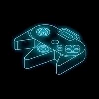 Glowing neon game controller on black background vector
