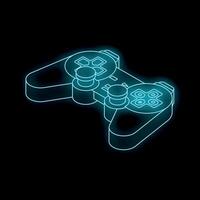 Neon blue game controller glowing on black background vector