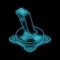 Neon joystick glowing on dark background representing gaming vector