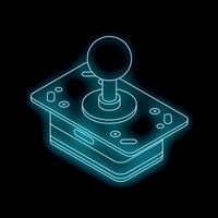 Retro arcade game joystick with neon blue outline on black background vector
