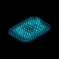 Glowing isometric rugby field on black background vector