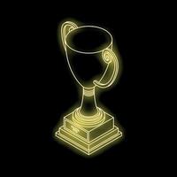 Golden trophy cup glowing on dark background vector