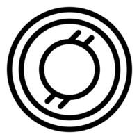 Generic cryptocurrency coin showing inner and outer rings with two short lines below central circle vector