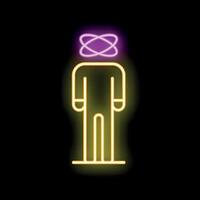 Neon sign of a man with atom symbol replacing his head vector
