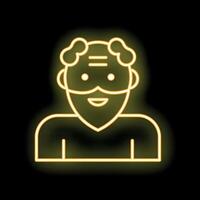 Neon yellow glowing symbol of a grandfather with a beard and mustache vector