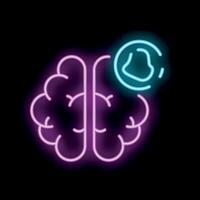 Neon sign depicting brain with chemical flask symbolizing cognitive function vector