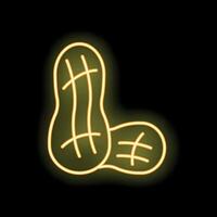 Bright yellow neon sign showing peanuts in shell on black background vector