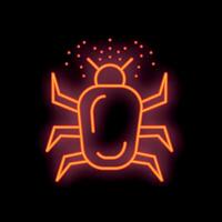 Glowing neon red beetle spreading virus malware on black background vector