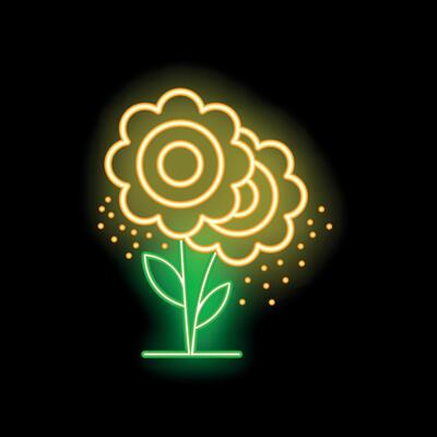 Neon flower blooming with bright light effect