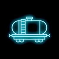 Blue neon sign of a tank wagon on rails on a black background vector