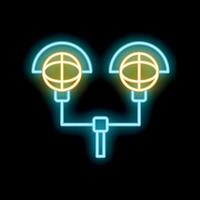 Neon icon of two globes sharing data through network cable vector