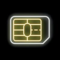 Neon sim card icon glowing on dark background vector