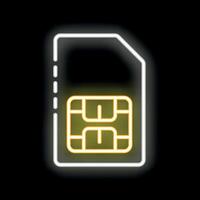 Glowing neon sim card icon on a black background vector