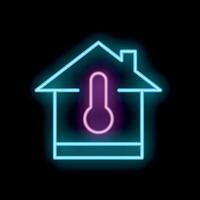 Neon icon of house with thermometer showing temperature inside vector