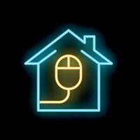 Neon icon of computer mouse inside house symbolizing working from home vector