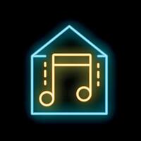 Neon music note inside envelope glowing on black background vector