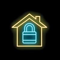 Neon icon of house protecting with padlock representing home security vector