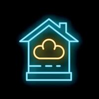 Neon smart home icon showing cloud computing technology vector