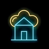 Neon icon of house with cloud representing smart home technology vector