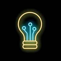 Neon lightbulb shining, representing new ideas and innovation vector