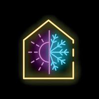 Neon icon of house showing heating and cooling system vector