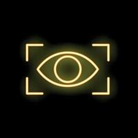 Neon sign showing eye scanning in yellow color vector