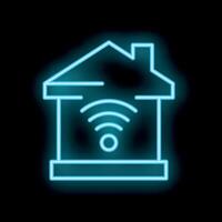 Neon icon of smart home showing wifi signal on black background vector