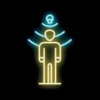 Neon icon of motion sensor detecting human presence vector