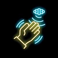 Neon icon of hand using contactless payment system vector