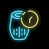 Neon sign of smart speaker with clock showing time management concept vector