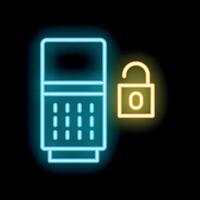 Neon glowing server icon showing online security concept vector
