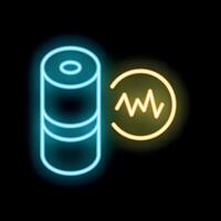 Neon icon of battery showing current flowing with sinusoidal signal vector