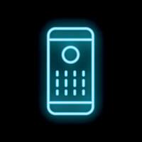 Blue neon smartphone glowing on black background vector